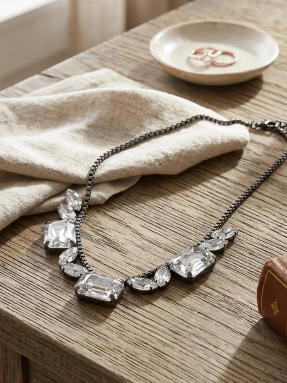 Loren Hope Gunmetal Crystal Bib Statement Necklace Rare